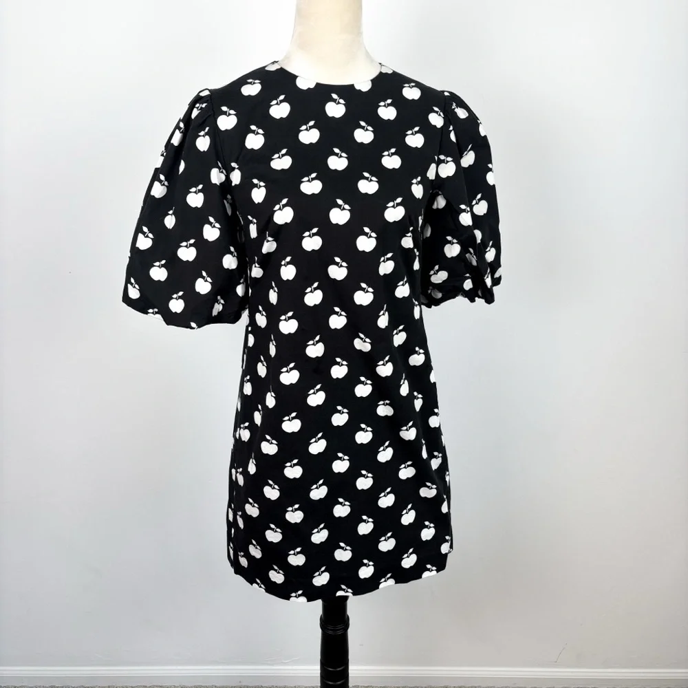 NEW Kate Spade Apple Toss Taxi Black‎ White Puff Sleeve Dress